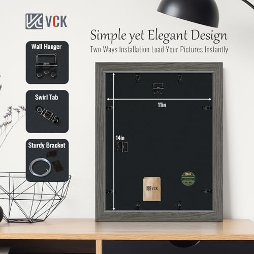Image of VCK 11x14 Picture Frame 5 Pack, Grey Wood, 8x10 Mat, Glass, for Photo