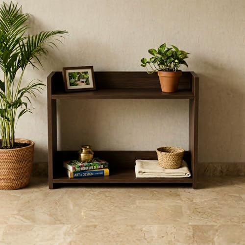 Image of DFC Element Auburn Book Shelf Wooden 2 Tier Shelf for Living Room, Home & Bedroom Decor & Daily Essentials|Engineered Wood Storage Shelf with Space Saving Organizer, Open Display Design (Wenge Finish