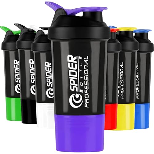 Image of Zyro Spider Gym Shaker Bottle, Shakers for Protein Shake 500 Ml with 1 Storage Compartment Gym protein shaker for workout (Pack of 1, Purple)