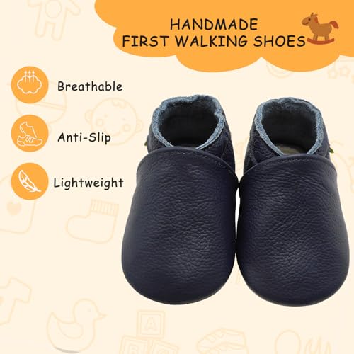 YALION Baby Boys Girls Shoes Crawling Slipper Toddler Infant Soft Leather First Walking Moccs(Navy Blue,24-36 Months) - Thumbnail 2