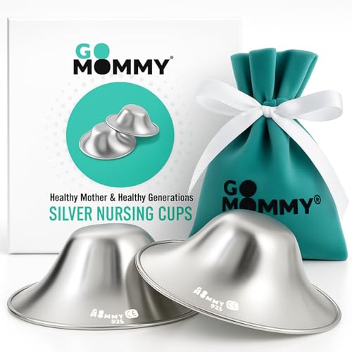 Image of Silver Nipple Shields for Breastfeeding Newborn & A Breastfeeding Essential by Go Mommy - 925 Silver Nursing Cups for Sore Nipple Relief, Protects & Heals Cracked Nipples