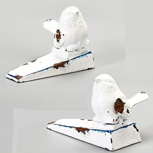 WEMPOLU 2 PCS Cast Iron Door Stop for Bottom of Door Cute Bird Decorative Door Stopper Wedge (Antique White)………