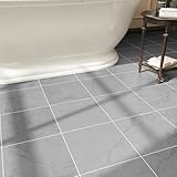 40-Pack Peel and Stick Floor Tiles Vinyl Floor 12 x 12 inch Self Adhesive Waterproof Flooring Planks DIY for Bathroom, Kitchen, Living Room, RV, Cover 40 Sq. Ft, Light Grey Marble