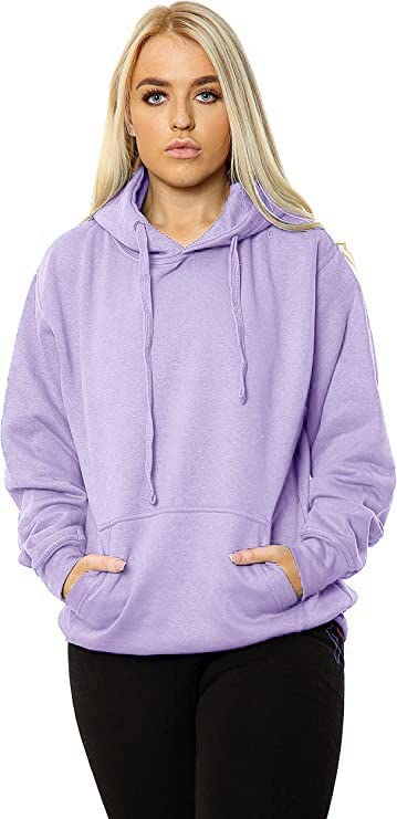 NY Deluxe EditionWomen Ladies Oversized Pullover Plain Fleece Hooded Sweatshirt Top Jumper UK Size 10-18