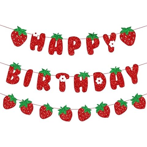 BIEUFBJI Strawberry Birthday Decoration Happy Birthday Banner Sign Strawberry Themed Birthday Party Baby Shower Girl Birthday Party Decoration Supplies Cover