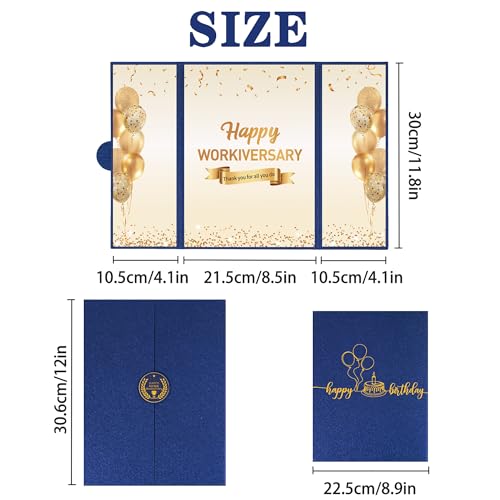 Image of DARUNAXY Blue Gold Happy Workiversary Party Decorations, Happy Work Anniversary Alternative Signature Guest Book for Men Women Employee Business Gifts Signing Card Board for Office Supplies