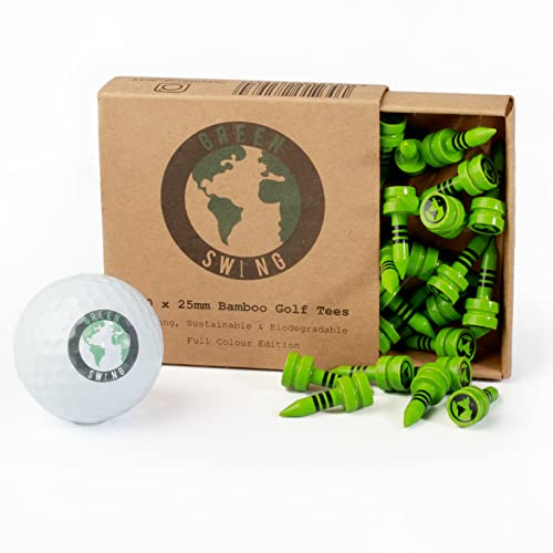 Green Swing Bamboo Golf Tees 25mm | Strong Sustainable Biodegradable | 30pcs | Full Colour Edition