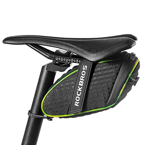 ROCKBROS(ロックブロス)サドルバッグ 自転車 バッグ 光るサドルバッグ 約1L 大容量 3Dシェル 取り付け簡単 防水カバー付属 おしゃれ サイクリング(ブラック(光る)