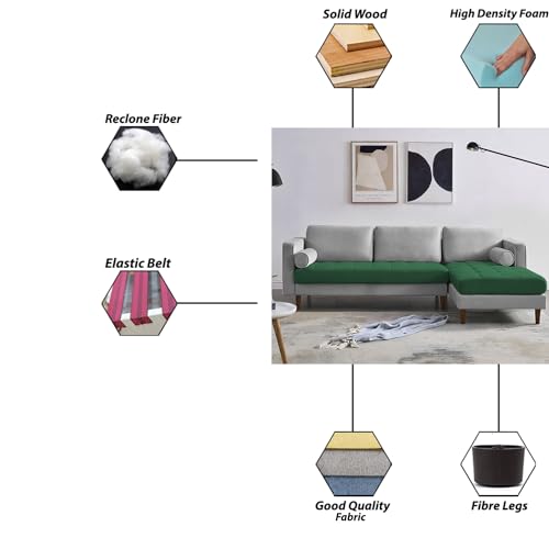 Image of Lezra RHS 4 Seater L Shape Sofa Set for Living Room (Green Grey Fabric) Premium Fabric Sofa