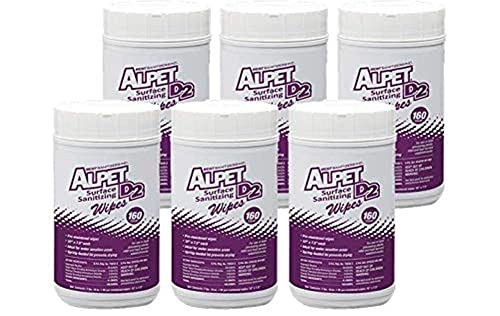 Alpet D2 Surface Sanitizing Wipes, Pre-Moistened, 6 x 160ct containers, 960 total wipes