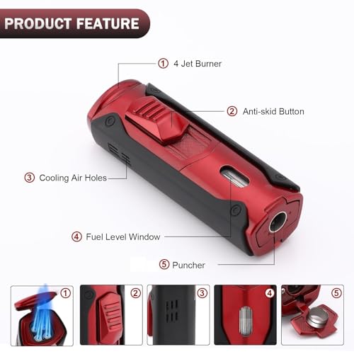 Encendedor de Llama Azul Triple Boquilla Metal Rojo miniatura 2