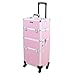 mefeir 2 in 1 Rolling Makeup Train Case, Travel Makeup Organizer Cosmetic Display Case, Aluminum Cosmetology Supply Suitcase on Wheels, Beauty Storage Luggage Lockable w/4 Removable Wheels (Pink)