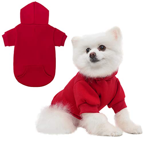 KOOLTAIL Dog Hoodie for Large Medium Small Dogs, Soft and Warm Pet Sweater with Leash Hole and Pocket Boy Girl, Puppy Fall Winter Jacket Clothes, French Pitbull Cold Weather Coat Sweatshirt, Red M