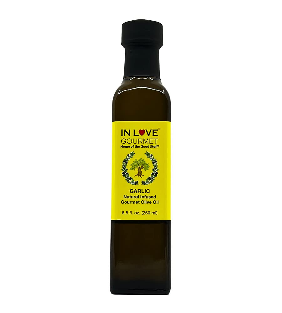 In Love Gourmet Garlic Natural Flavor Infused Gourmet Olive Oil 250ML/8.5oz Great Tossed with Pasta, on Salads, as a Sandwich Spread, for Bread Dipping and in Marinades.