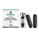 BOONBOO Dental Floss, Bamboo Charcoal Woven Threads, Refillable Glass Bottle, 3 Pieces, Mint