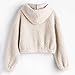 ZAFUL Women's Zip Up Faux Shearling Fluffy Oversized Hooded Teddy Jacket Coat (0-Milk White, Medium)