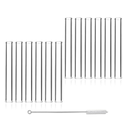 Image of 4 Inches 12 Pcs Transparent Borosilicate Glass Tubes, 10mm Diameter 1.5mm Thickness Glass Tubing with 1 Cleaning Brush for DIY Making Glass Crafts