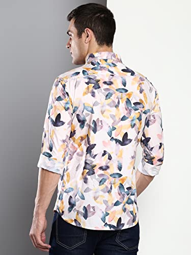 Image of Dennis Lingo Men's Printed Slim Fit Satin Casual Shirt with Spread Collar & Full Sleeves