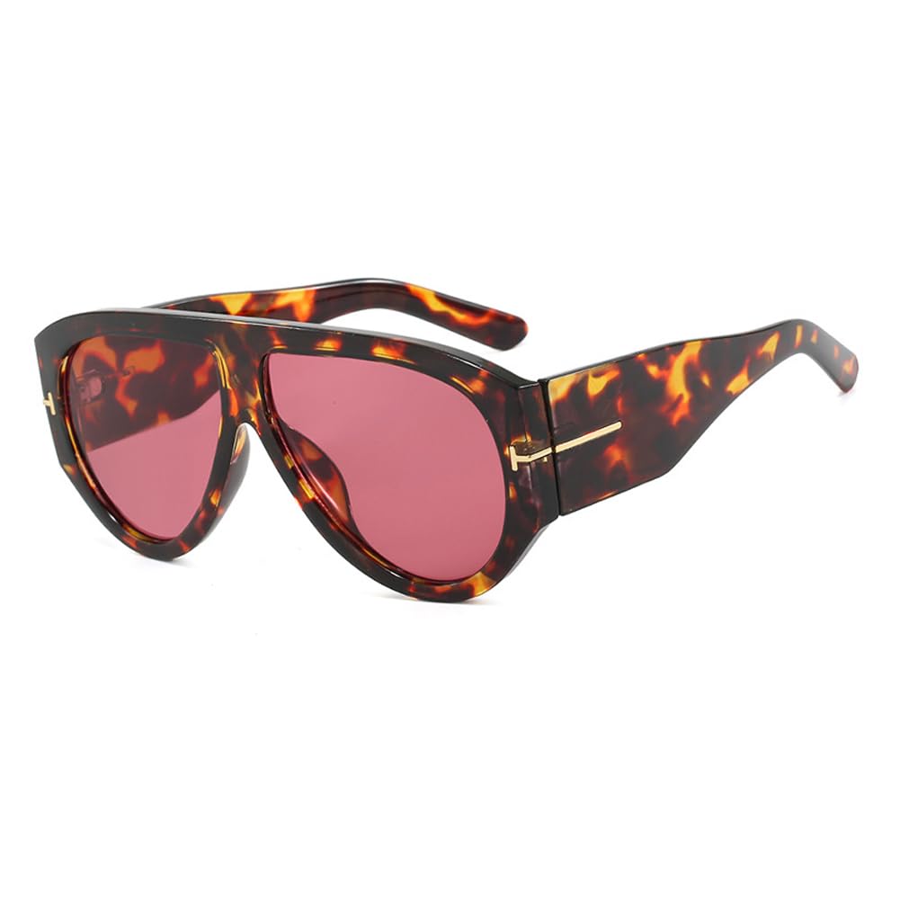 Lranolwxv Women's Leopard Purplered Oversized Sunglasses Uv400 Protection Pilot Thick Temples Sun Glasses Luxury Sunnies Outdoor Travel Street
