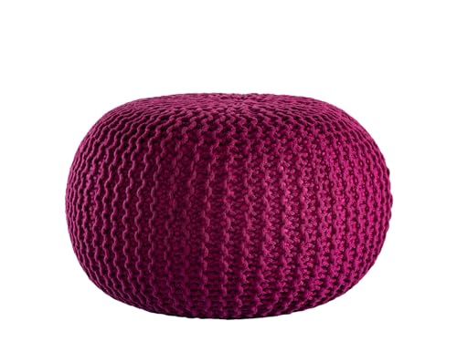 kreatives Wohnen Pouf Premium ø45cm Sitzhocker Strickpouf Innen Terrasse Pool Garten nachhaltig Bordeaux - Amaranth