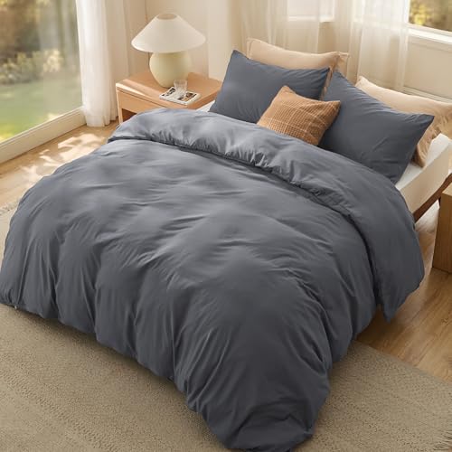 Bedsure Funda Nordica Cama 135/150 - Poliéster Microfibra Cepillada, Juego de Funda de Edredón 230x220 cm y 2 Funda de Almohada 50x75 cm, Funda Nórdica con Cremallera ÖKO-Tex - Hollín