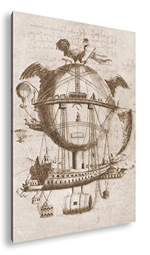 Toile bateau volant sépia deyoli cadre bois véritable 90x60
