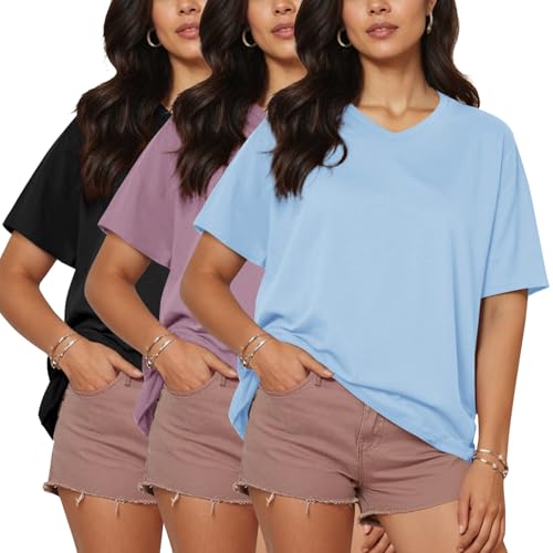 HLTPRO 3 Pack Oversized Tshirts for Women - Loose Fit Baggy Workout Tops Casual Summer Beach Vacation Plus Size Clothing