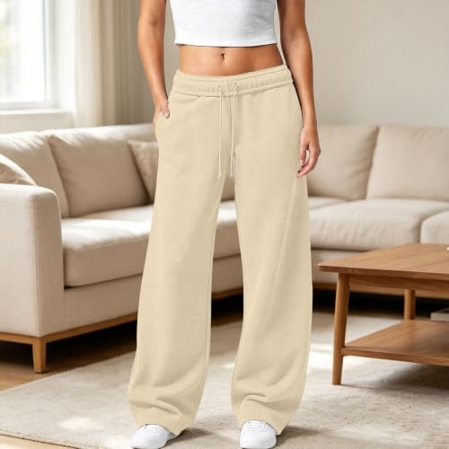 XINGJIAARTS Barrel Leg Sweatpants Women Low Rise Drawstring Wide Leg Sweat Pants Casual Athletic Jogger Pants with Pockets Beige XX-Large (xx_l) - image 3