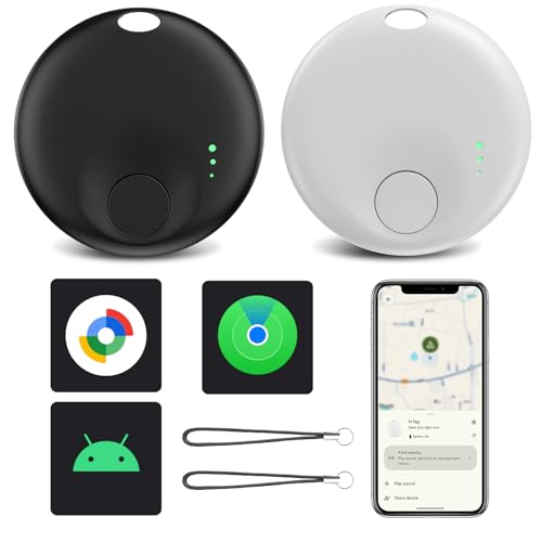 Android Luggage Tracker Tag 2025, Bluetooth Key Finder for Android & iPhone, Works with Google Find My Device & Apple Find My Network, TSA Approved, Replaceable Battery, 100m Range, 2 Pack