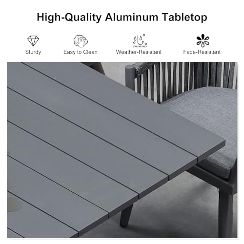 Image of PURPLE LEAF 11 Pieces Patio Dining Set with Outdoor Aluminium Dining Table and Woven Rattan Chairs Modern Metal Furniture Cushions Sets for Garden Yard Indoor Decor Kitchen Grey