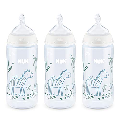 Image of NUK Smooth Flow Anti Colic Baby Bottle, 10 oz, 3 Pack, Zebra