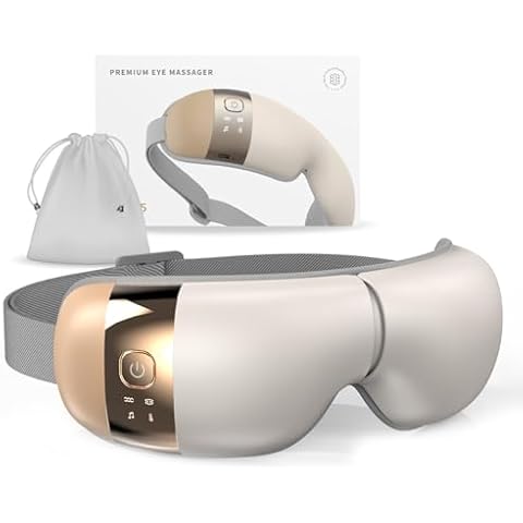 HuBDIC HubiCare Eye Massager with Heat, Vibration, and Music Helps Relieve Strain, Dark Circles, Dryness, and for Migraine Relief Relaxation and Better Sleep Gifts for Women/Men (Beige) Cover