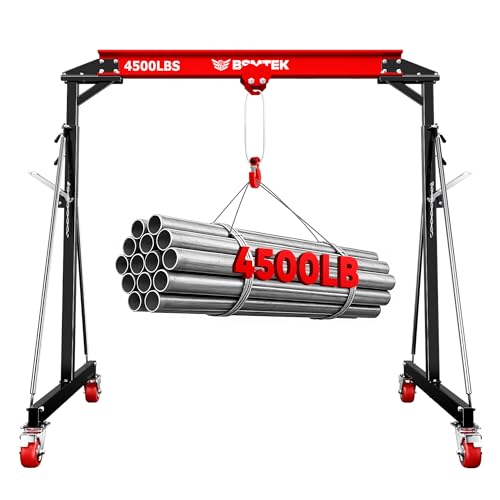 BSMTEK 2 Ton Gantry Crane 4500lbs Capacity, 2026 Upgraded Adjustable Height (8.53-12.47 FT), Width (6.56 FT), Steel I-Beam Construction, Portable Shop Hoist for Factories, Warehouses, Auto Repair, Red