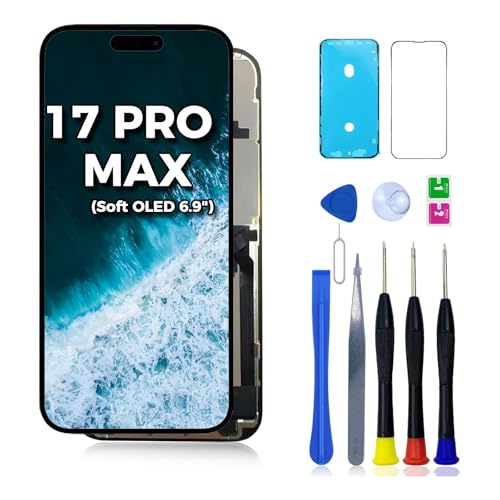 FNKJYND LCD for iPhone 17 Pro Max Screen Replacement Soft OLED for iPhone 17 promax LCD Display Screen Digitizer 6.9 inch 3D Touch Assembly Repair Part (for A3257A3525A3526A3527)