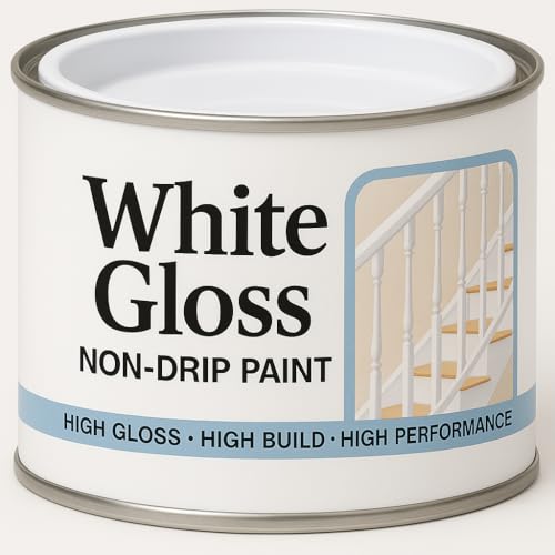 JKG WHITE GLOSS PAINT 180ml - For Wooden Banisters Stairs and Skirting Boards - Wood Metal & Concrete - Interior Indoor Exterior Outdoor - Topcoat Fade-Resistant Non-Drip Gloss Finish Paint