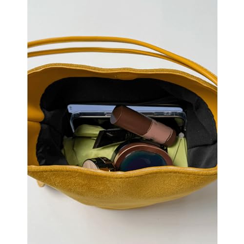 Suede Purse Round Coin Charm Suede Bucket Bag for Women Casual Shoulder Purse Single Strap Alt Vintage Shoulder Bags Daily4