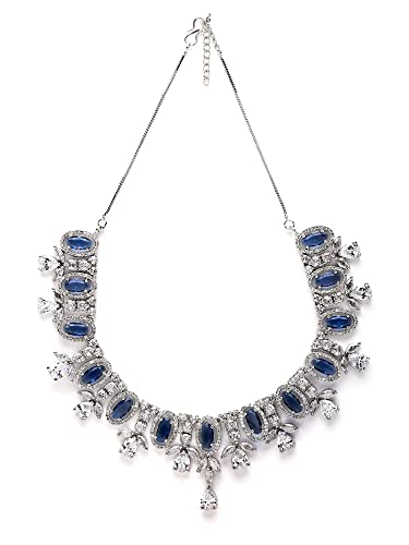 Image of Karatcart Silver Tone Green American Diamond Studded Necklace Set for Women