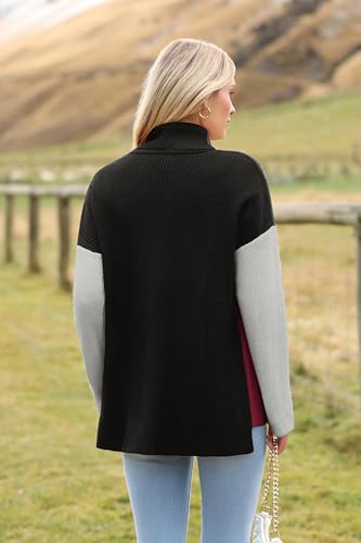 Image of Zeagoo Womens Turtleneck Sweater Fall Fashion 2025 Long Sleeve Chunky Knitted Pullover Color Block Trendy Jumper Top