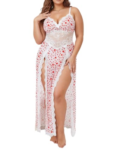 Image of Alrovetoney Plus Size Lingerie For Women Babydoll Sexy Mesh Maxi Nightdress Exotic Sleepwear Side Slits