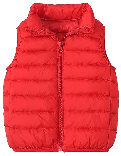 AIEOE Chaqueta de Plumón para Niños y Niños Chaleco Unisex Sin Mangas Ligera con Calefacción para Invierno Adecuada 9-10 Años 150cm Rojo