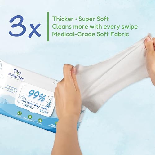 Image of Pure Water Baby Wipes (Pack of 72) | 99% Pure Water | With Chamomile Extract, Olive Oil & Vitamin E | Plant-Based, Biodegradable & Unscented | Safe for Newborns