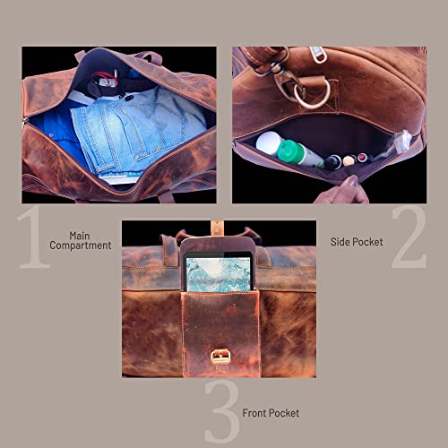 Wonder Care_ Leather Bag for Men Duffle Bag 22" / Mens Leather Travel Bag With Vintage Look Cross Body Leather Shoulder Bag for Business/Travel (Duffle Bag 22")3