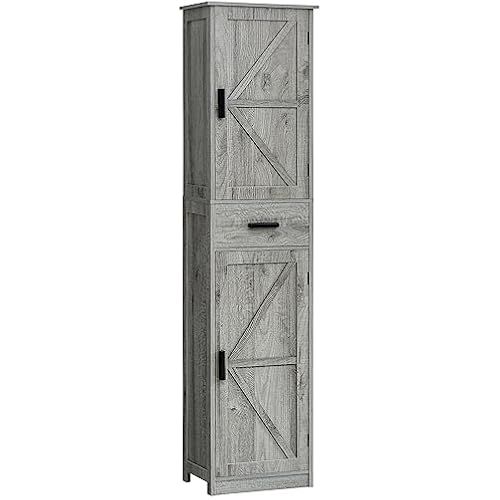 TEENFON Tall Bathroom Cabinet, Storage Cabinet with 6 Shelves & Drawer