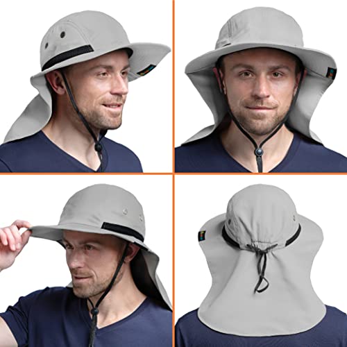Sun Cube Sun Hat For Men, Wide Brim Fishing Hat Neck Flap Cover Men Women, Hiking Safari, Uv Sun Protection Summer Gardening Beach Camping Upf 50+, Light Gray #TOP3