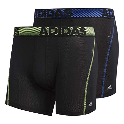 adidas Men's Sport Performance Mesh Trunk Underwear (2-Pack), Black/Solar Yellow Black Hi Res Blue, Medium