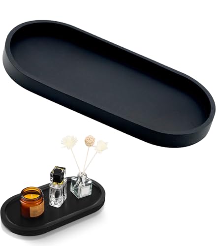 TAKONE Tablett Badezimmer Oval Schwarz – Deko Tablett Aus Silikon, rutschfest & Wasserdicht, Elegante Deko Platte Für Waschbecken, Badewanne & Schminktisch