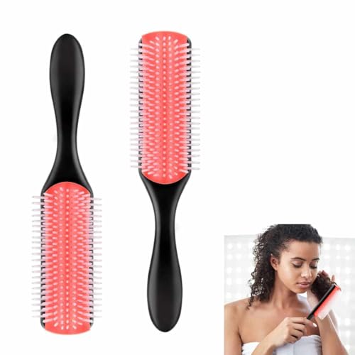 IMAXWAVE Cepillo para Pelo Rizado de 9 Hileras, Peine Curly de 9 Filas, Cepillo Desenredante Profesional, Peine Definidor de Rizos, Cepillo Antifrizz Ligero y Compacto para Cabello Curly - Rojo