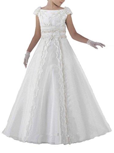mixinni® A-Linie Organza Prinzessin Mädchen Kommunion Festkleid Hochzeit Blumenmädchenkleid Kinderkleid Weiß 12 Cover