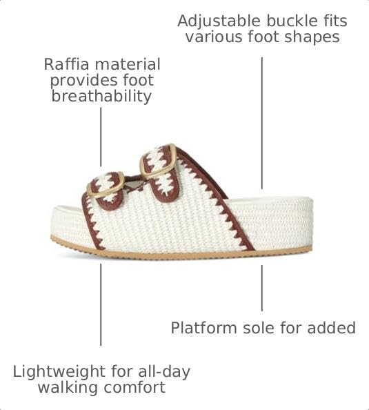 Image of Raffia Sandals for Women Platform Slide Sandals Espadrille Straw Beach Adjustable Double Buckle Summer Comfortable Cute Woven Casual Shoes