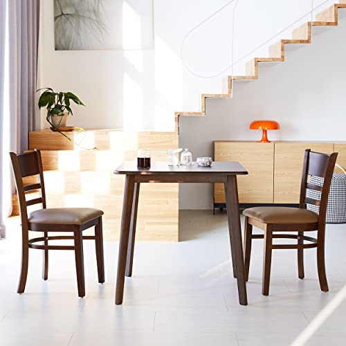 Livinia Cabin Dining Chair Set Of 2, Solid Malaysian Oak Pu Leather Upholstered Cushion Seat Wooden Ladder Back Side Chairs (Walnut) #TOP4